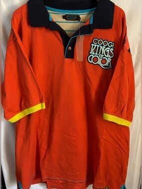 COOGI Orange Polo with Navy Collar and Yellow Trim